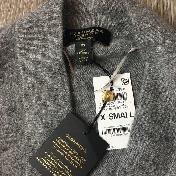 NWT Charter Club Cashmere Cardigan Sweater Open Knit Heather Gray Long Sleeve XS - Picture 3 of 5